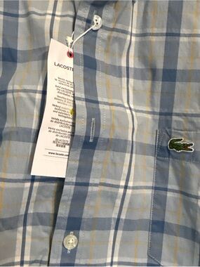 Lacoste Slim Fit Blue and Yellow Plaid Button-Down Shirt